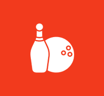 A bowling ball and bottle of beer on an orange background