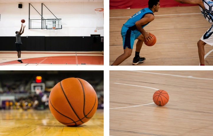 A basketball is shown with four different images.